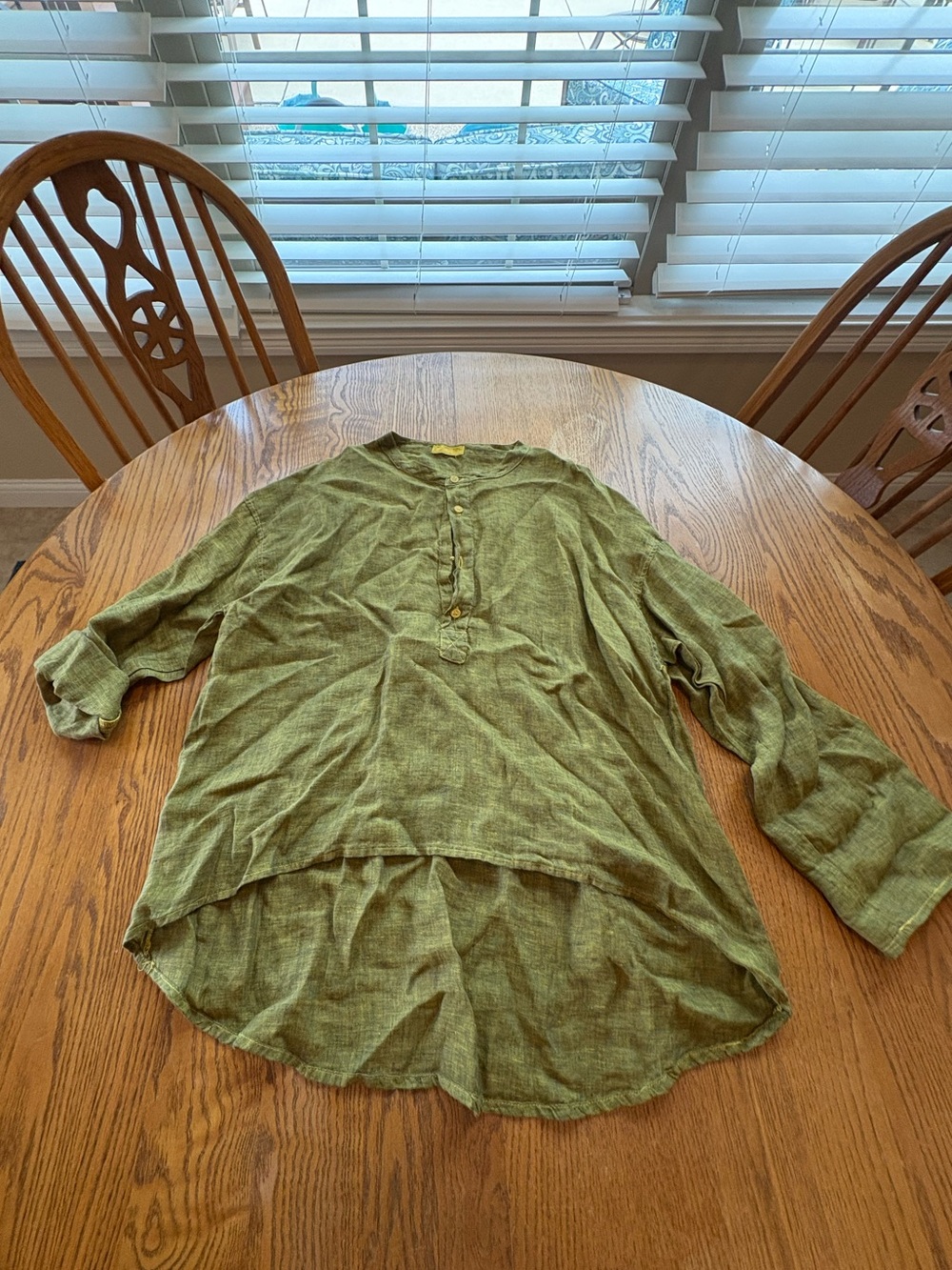CP Shades High Low Band Collar linen tunic top popover S Yellow Blue Green